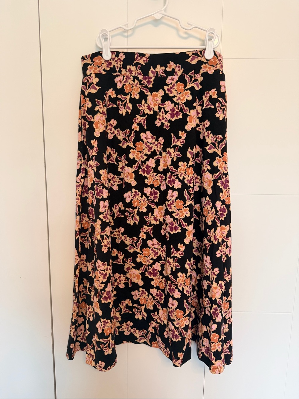 Pact Black Floral Midi Skirt with Peach & Pink Blooms NWOT - Picture 2 of 7